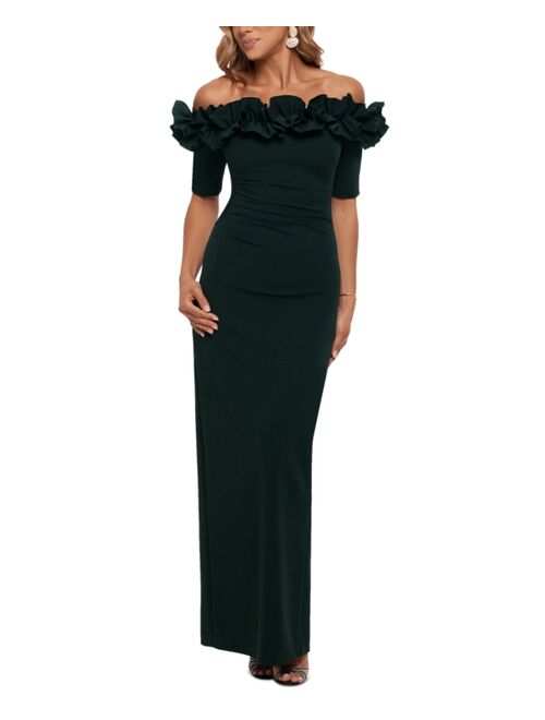 Xscape Ruffled Off-the-Shoulder Gown