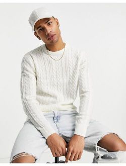 cableknit sweater in off-white