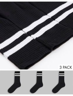 3 pack stripe sport socks in black