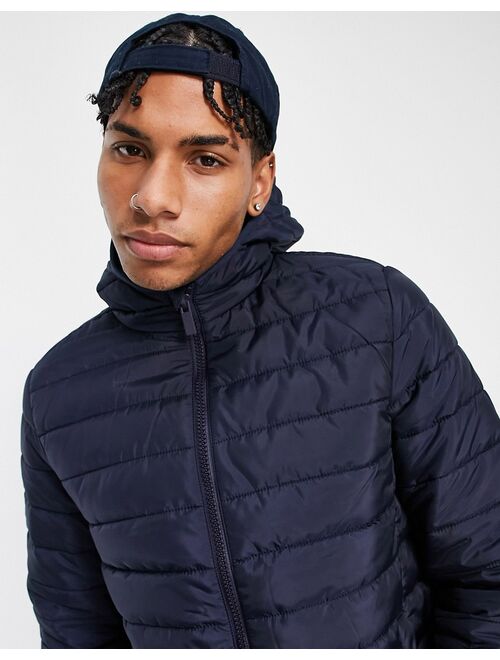 New Look regular fit winter hooded puffer jacket in navy