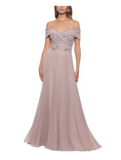 Beaded Off-The-Shoulder Gown