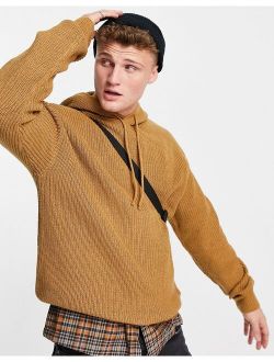 knit ribbed hoodie in light camel