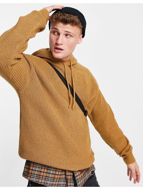 New Look knit ribbed hoodie in light camel