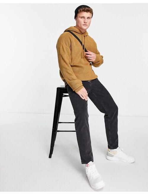 New Look knit ribbed hoodie in light camel