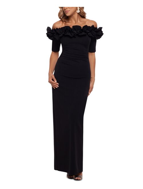Xscape Petite Off-The-Shoulder Ruffled Gown