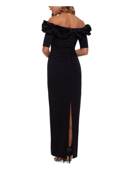 Xscape Petite Off-The-Shoulder Ruffled Gown