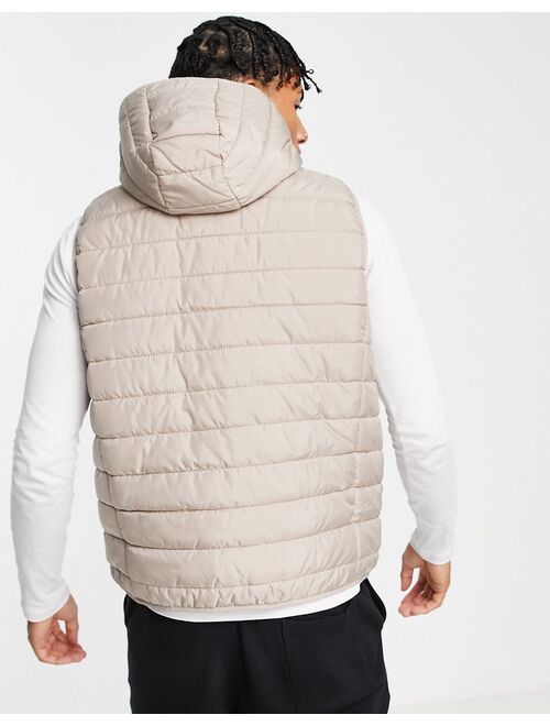 New Look hooded puffer vest in stone