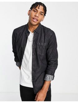 long sleeve denim shirt in black