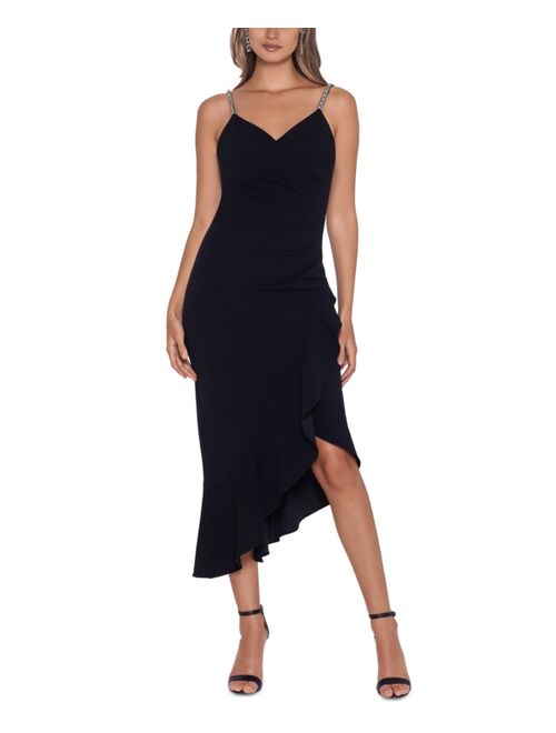 Xscape Rhinestone-Strap Midi Dress