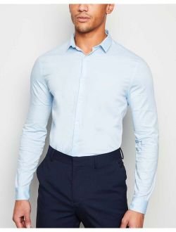long sleeve muscle fit poplin shirt in light blue