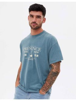 T-shirt with Presence print washed blue