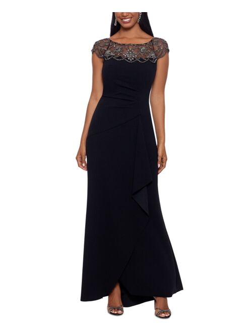 Xscape Embellished-Neckline Gown