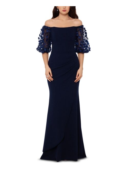 Xscape Petite Off-The-Shoulder Balloon-Sleeve Mermaid Gown