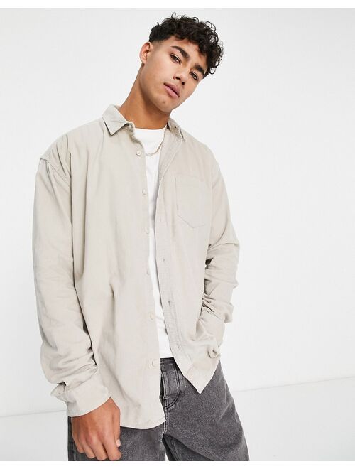 New Look oversized cord overshirt in off white