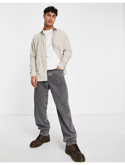 New Look oversized cord overshirt in off white