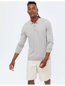 knitted slim polo in gray