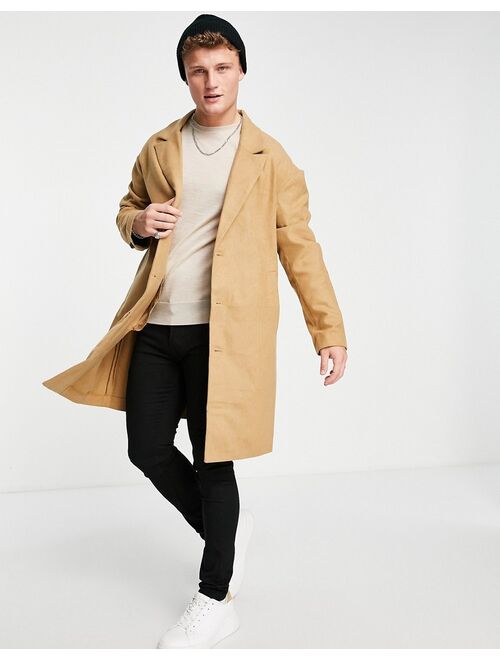 New Look relaxed overcoat in camel