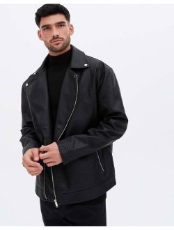 oversized faux leather biker jacket in black