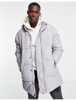 relaxed fit longline puffer coat in gray