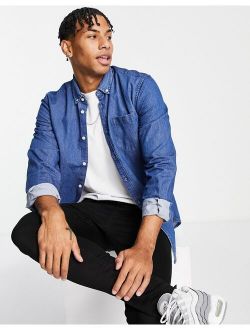 long sleeve denim shirt in mid blue