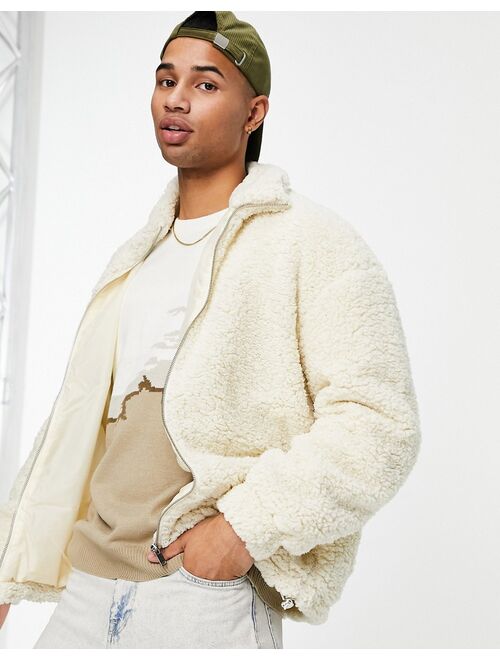 New Look sherpa zip up jacket in off white