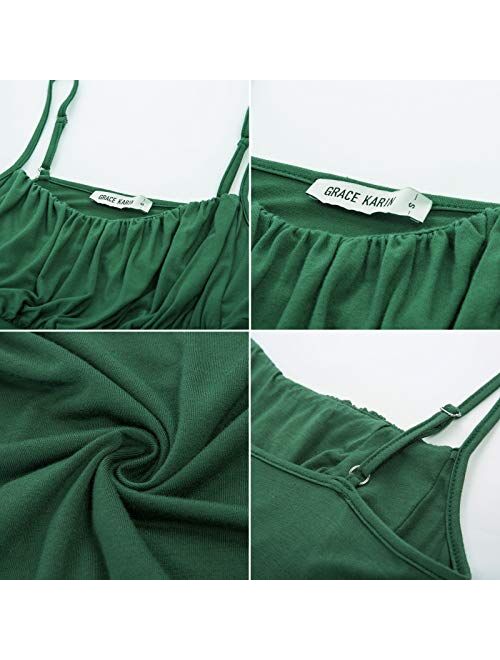 GRACE KARIN Women's Spaghetti Strap Tank Top Summer Casual Smocked Sleeveless Tops Flowy Cami Blouses Shirts