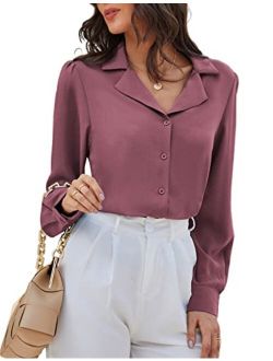 Women's Button Down Shirts Casual Long Sleeve Business Work Blouse Tops V Neck