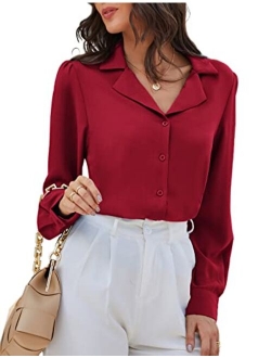 Women's Button Down Shirts Casual Long Sleeve Business Work Blouse Tops V Neck