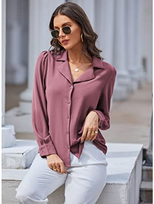 GRACE KARIN Women's Button Down Shirts Casual Long Sleeve Business Work Blouse Tops V Neck