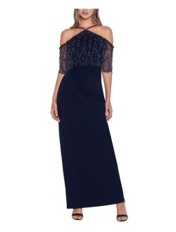 Beaded Cold-Shoulder Gown