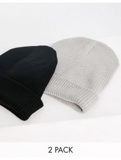 2 pack fisherman beanie in black and gray