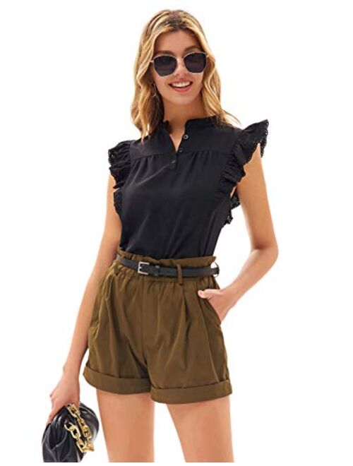 GRACE KARIN Women Casual Summer V Neck Sleeveless Tank Tops Button Down Ruffle Chiffon Cami Blouse Shirts