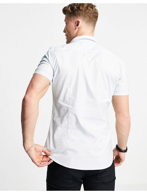 New Look short sleeve muscle fit oxford in light blue