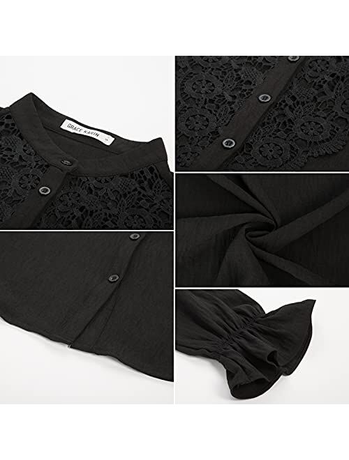 GRACE KARIN Women Retro Long Sleeve Lace Blouses Victorian Hollow Out Button Down Shirt Tees