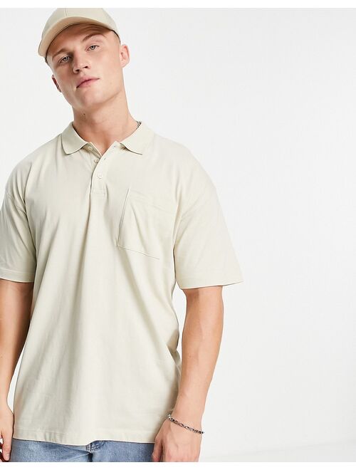 New Look oversized polo in stone