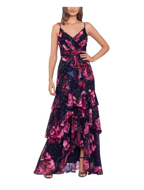 Xscape Printed Chiffon Gown