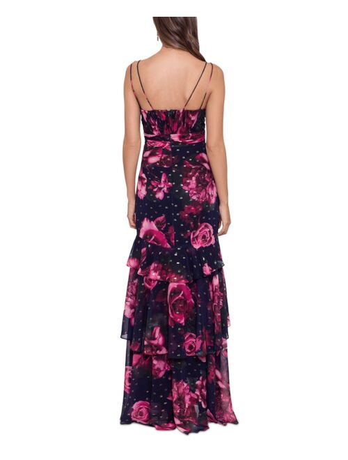 Xscape Printed Chiffon Gown