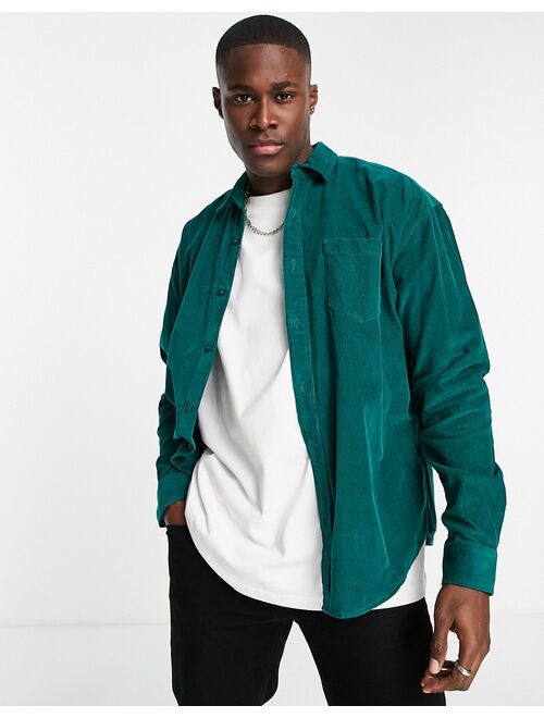 New Look oversized cord overshirt in dark green