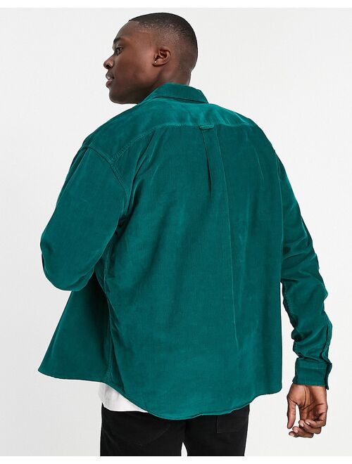 New Look oversized cord overshirt in dark green