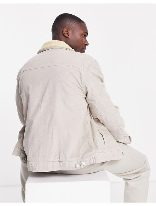 New Look cord jacket with sherpa collar in stone