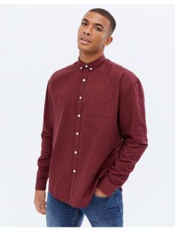 long sleeve overshirt oxford shirt in burgundy