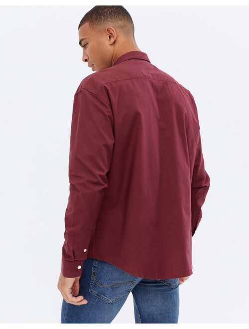 New Look long sleeve overshirt oxford shirt in burgundy