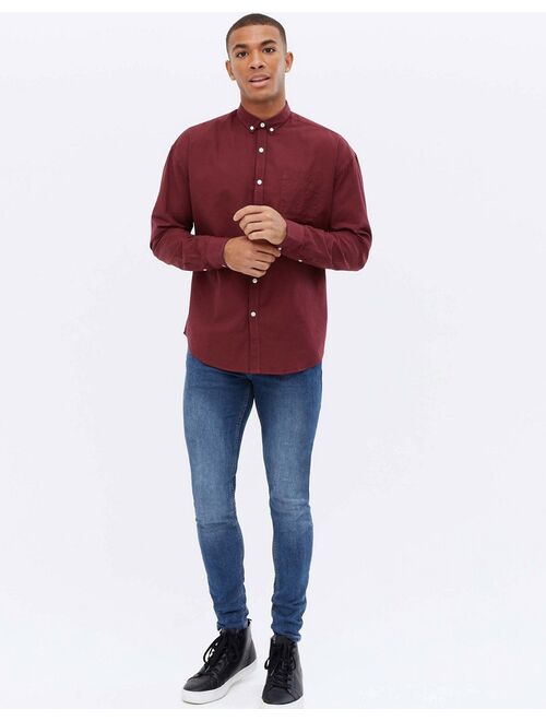 New Look long sleeve overshirt oxford shirt in burgundy