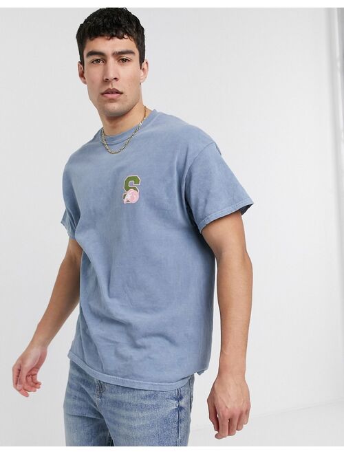 New Look oversized varsity print T-shirt in blue wash
