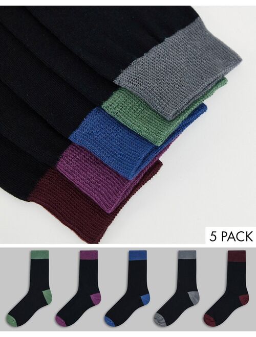 New Look 5 pack tipped socks in dark multi