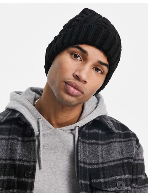 New Look cable knit fisherman beanie in black