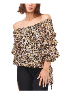Printed Off-The-Shoulder 3/4 Balloon-Sleeve Top