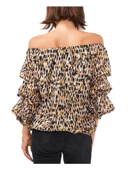 Vince Camuto Printed Off-The-Shoulder 3/4 Balloon-Sleeve Top