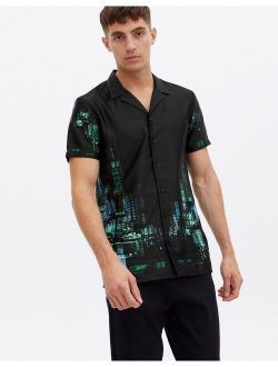 short sleeve shirt with print in black