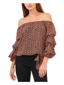 Printed Off-The-Shoulder Balloon-Sleeve Top